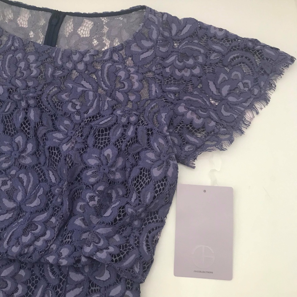 JS COLLECTIONS Short Sleeve Illusion Lace Gown - Picture 10 of 10